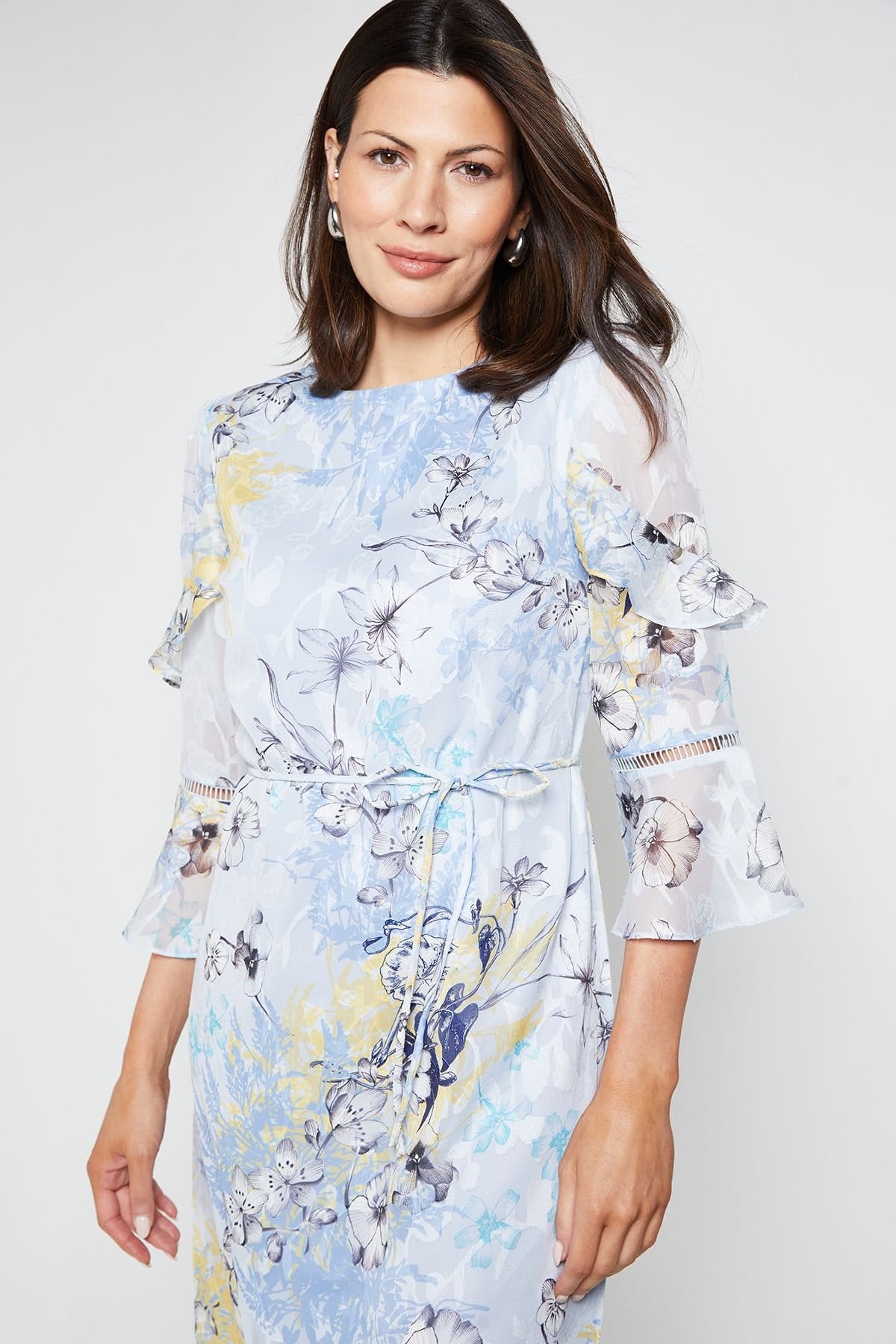 Wallis Wallis Women's Floral Burn Out Ruffle Midi Dress in Blue - 4