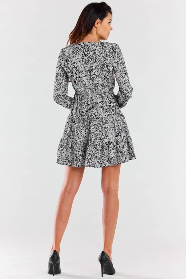 Love Lace Love Lace Women's Long Sleeve V Neck Mini Dress with Elastic Frills in Grey - 3