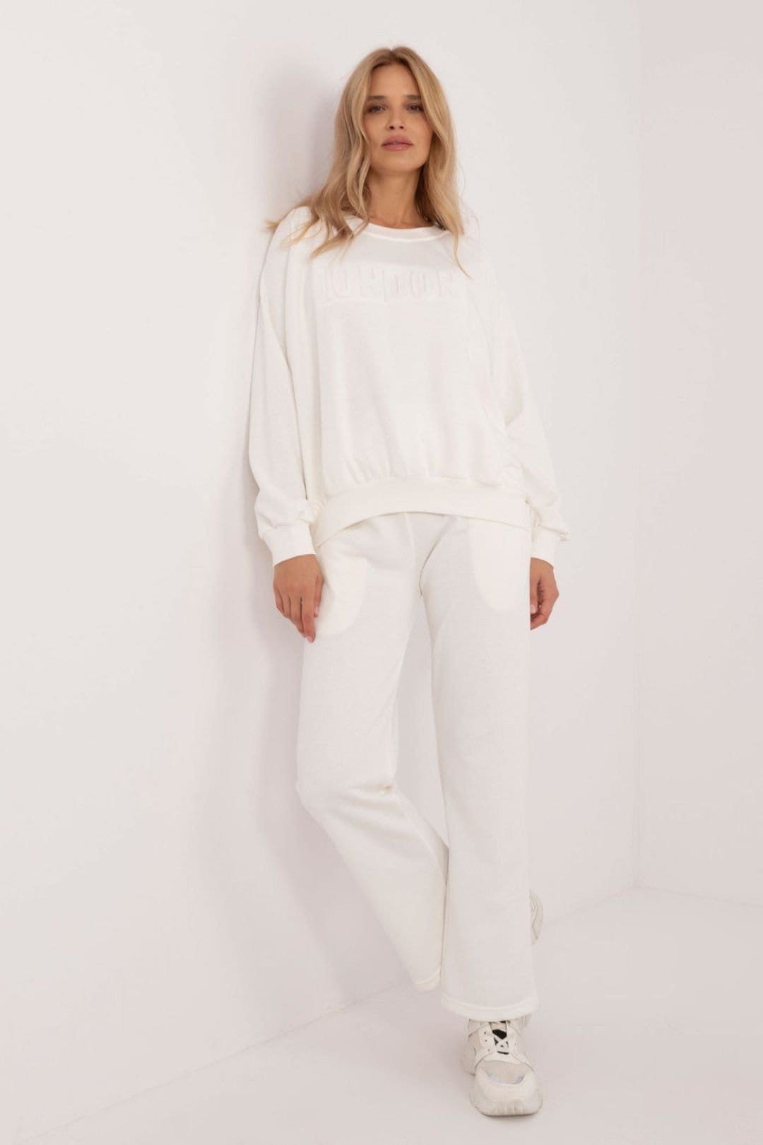 Love Lace White Cotton Polyester Casual Tracksuit Set