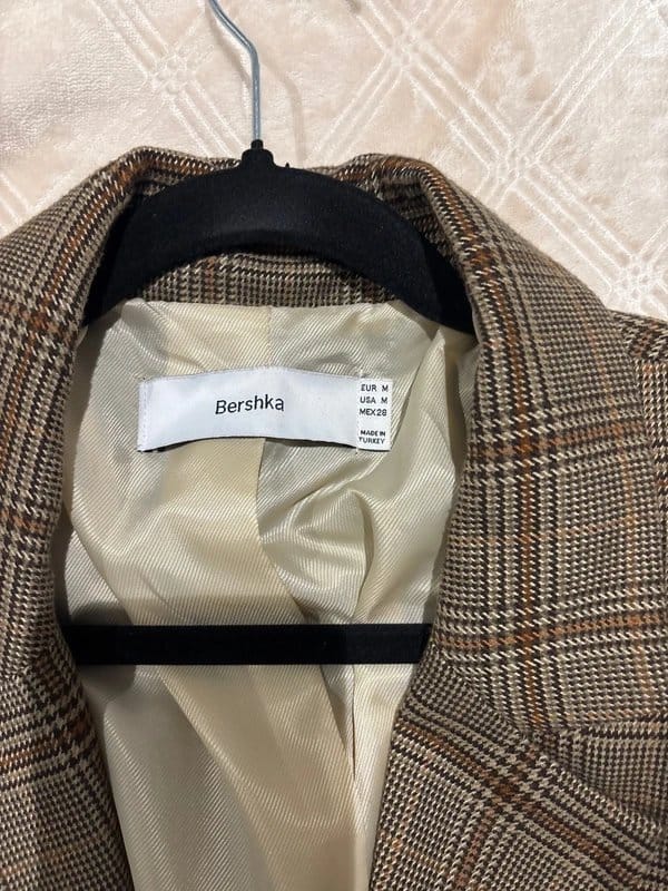 Bershka Brown & Beige Oversized Check Blazer