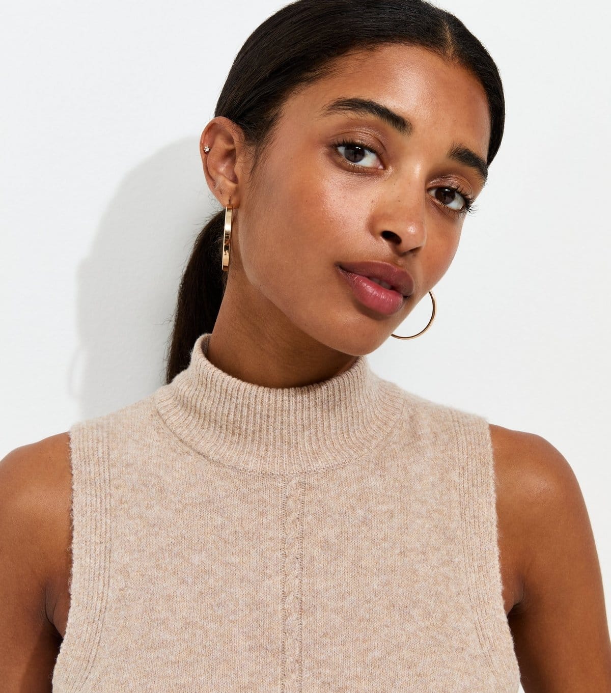 New Look Cream Knitted High Neck Tabard Vest