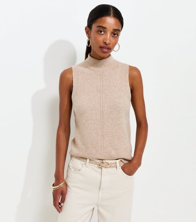 New Look Women's Oatmeal Knitted High Neck Tabard Vest New Look - 2