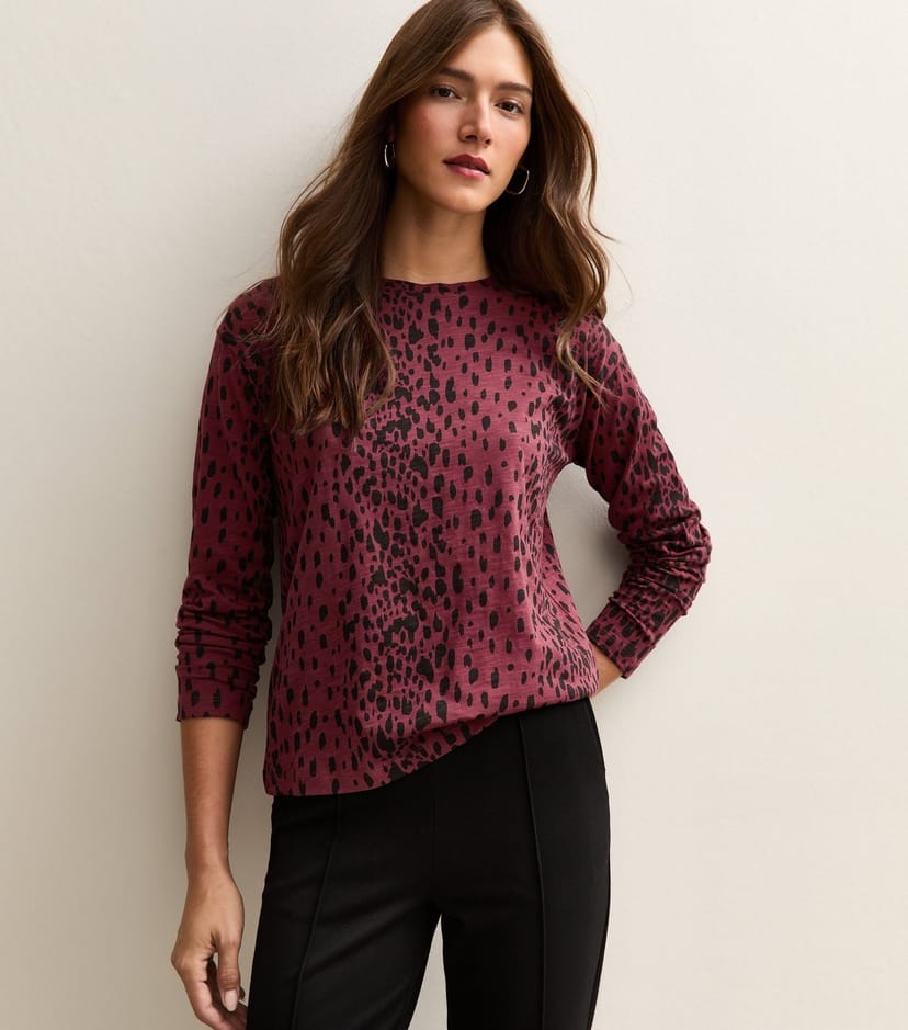 New Look Women's Red Leopard Print Long Sleeve Top New Look - 1