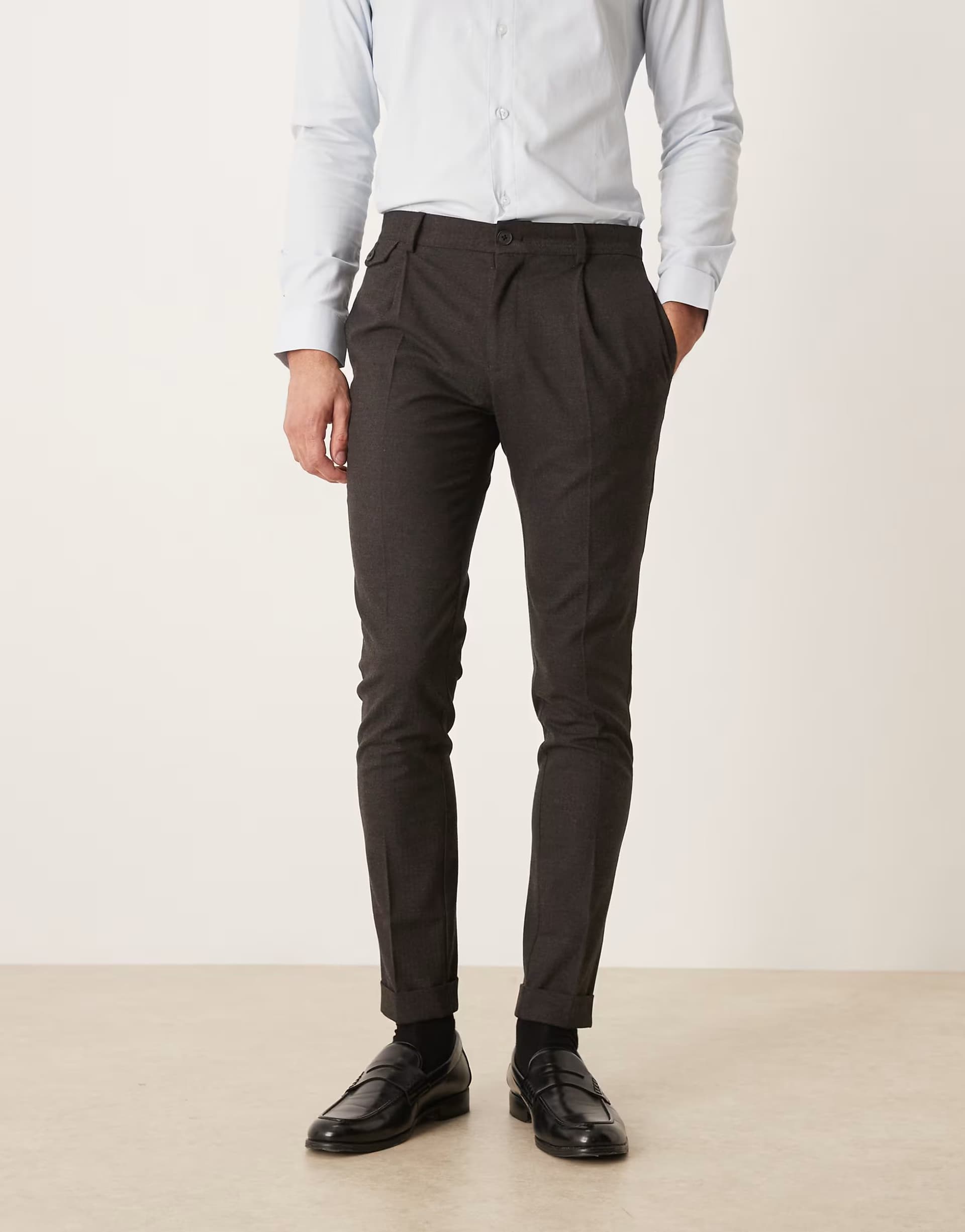 ASOS ASOS DESIGN skinny suit trousers in charcoal wool look herringbone