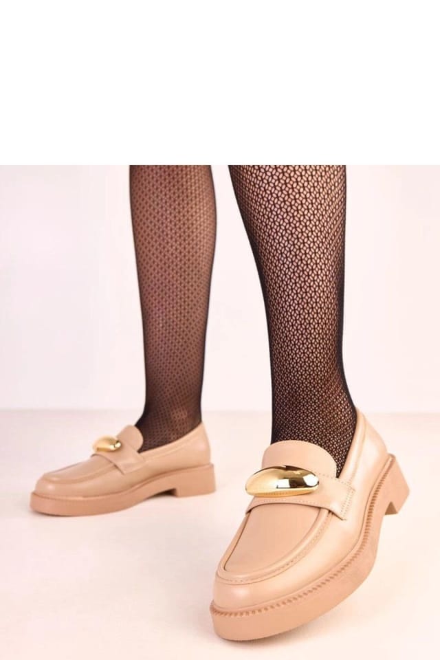Love Lace Love Lace Women's Elegant Slip On Moccasins with Gold Ornament & Low Heel in Beige - 3