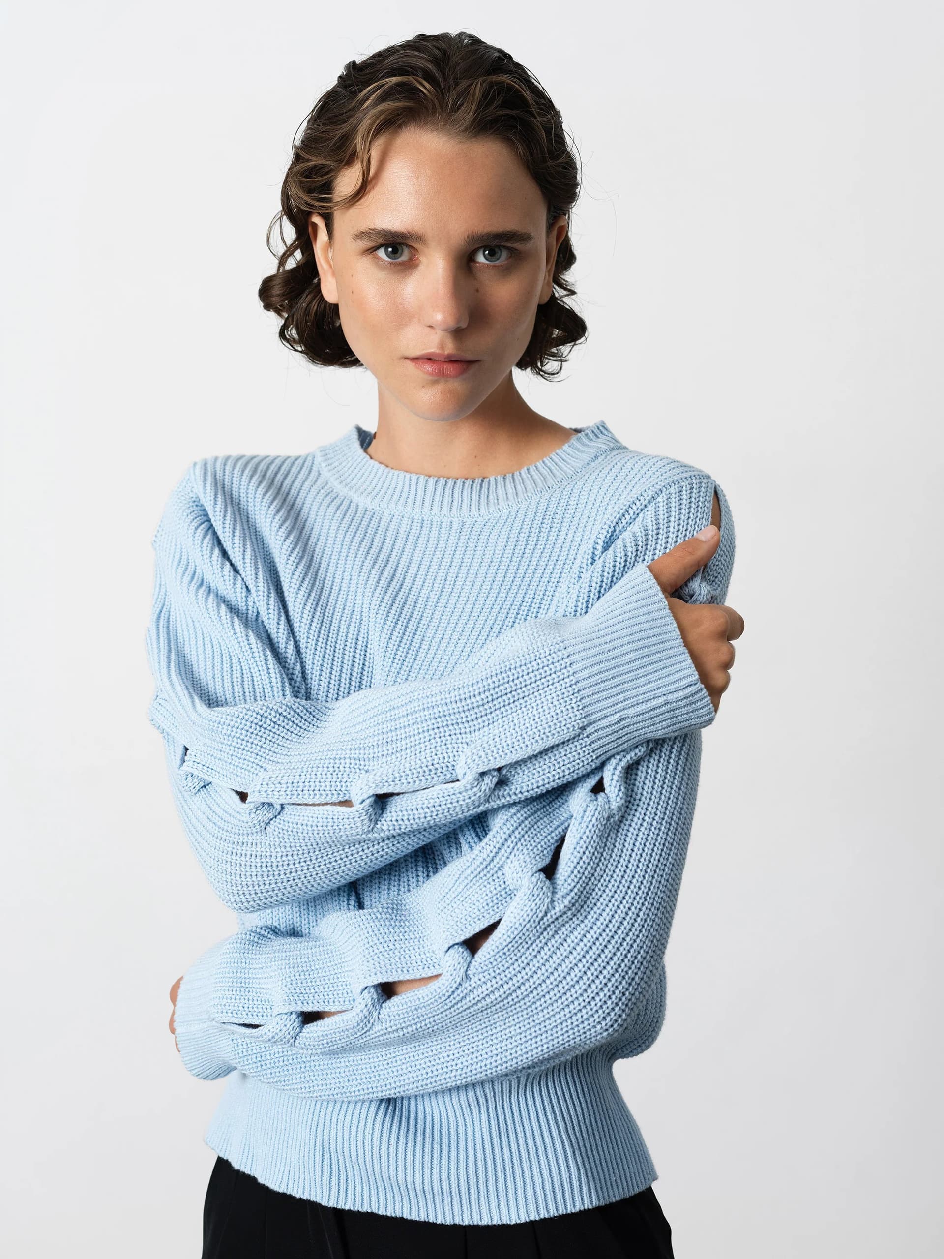 French Connection Glinda Braid Sleeve Jumper Arctic Blue