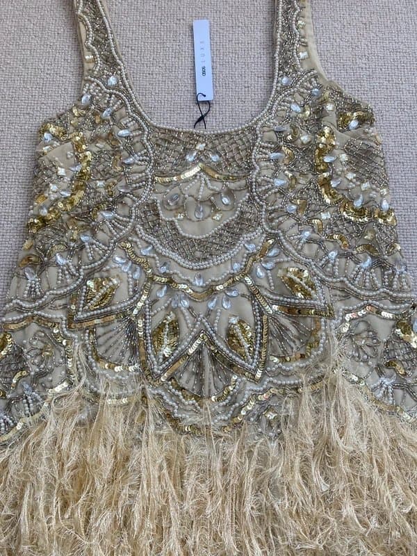 Asos luxe ASOS Luxe embellished scoop neck mini dress with feather hem