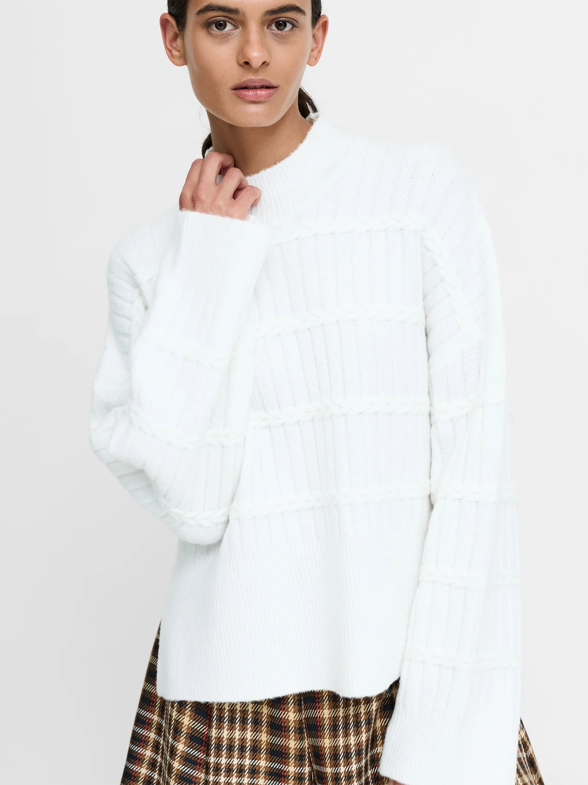 French Connection Tina White Cable Knit Jumper Winter White