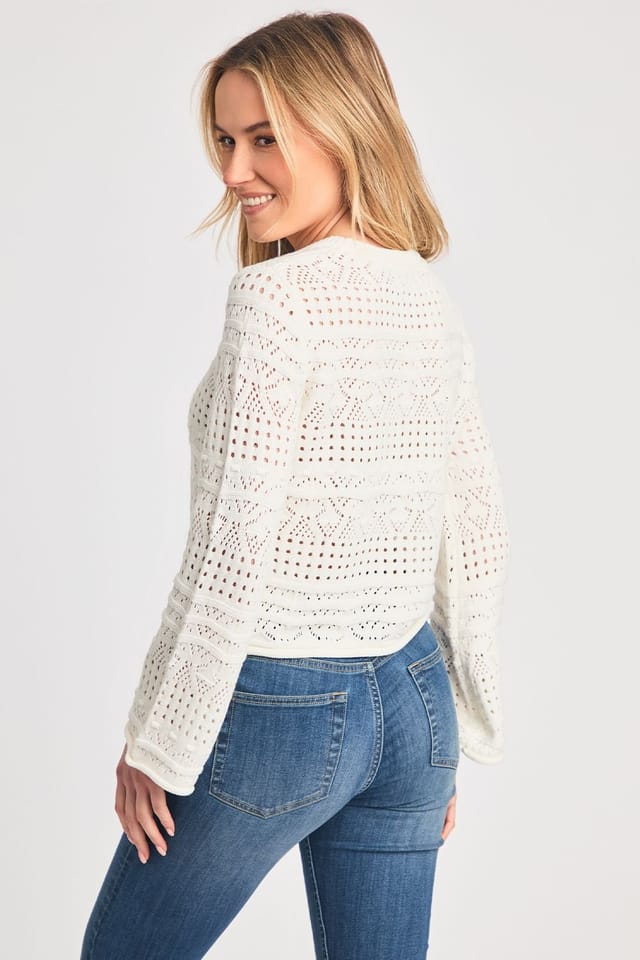 French Connection French Connection Women's Crew Neck Long Sleeve Crochet Bobble Knit Jumper in Off-White - 2