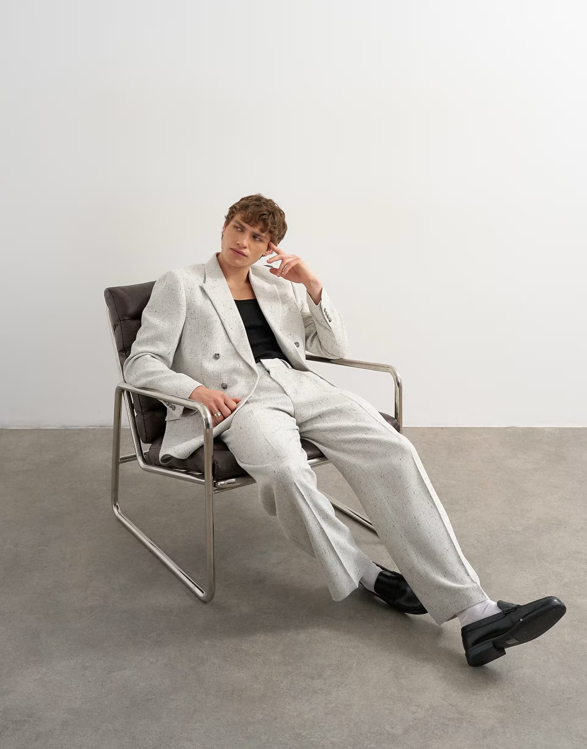 ASOS Topman textured boucle suit in cream