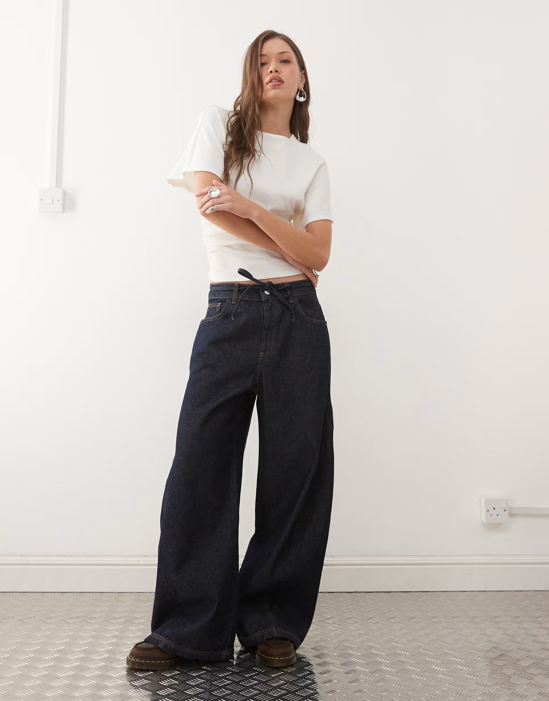 ASOS Reclaimed Vintage denim baggy wide jean with tie detail co-ord in indigo - 1