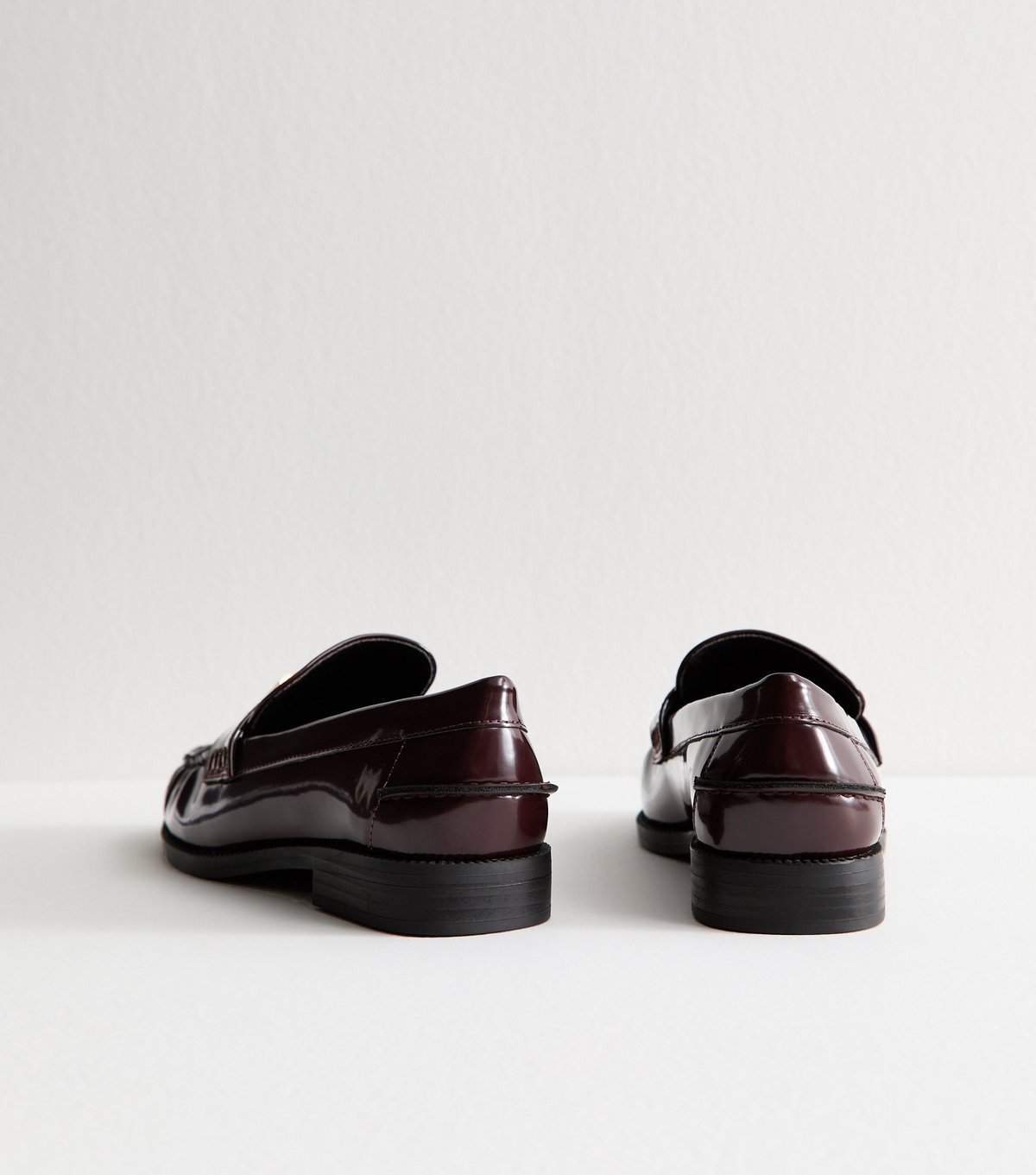 New Look Women's Wide Fit Burgundy Faux Leather Gold Tassel Loafers Vegan New Look - 4