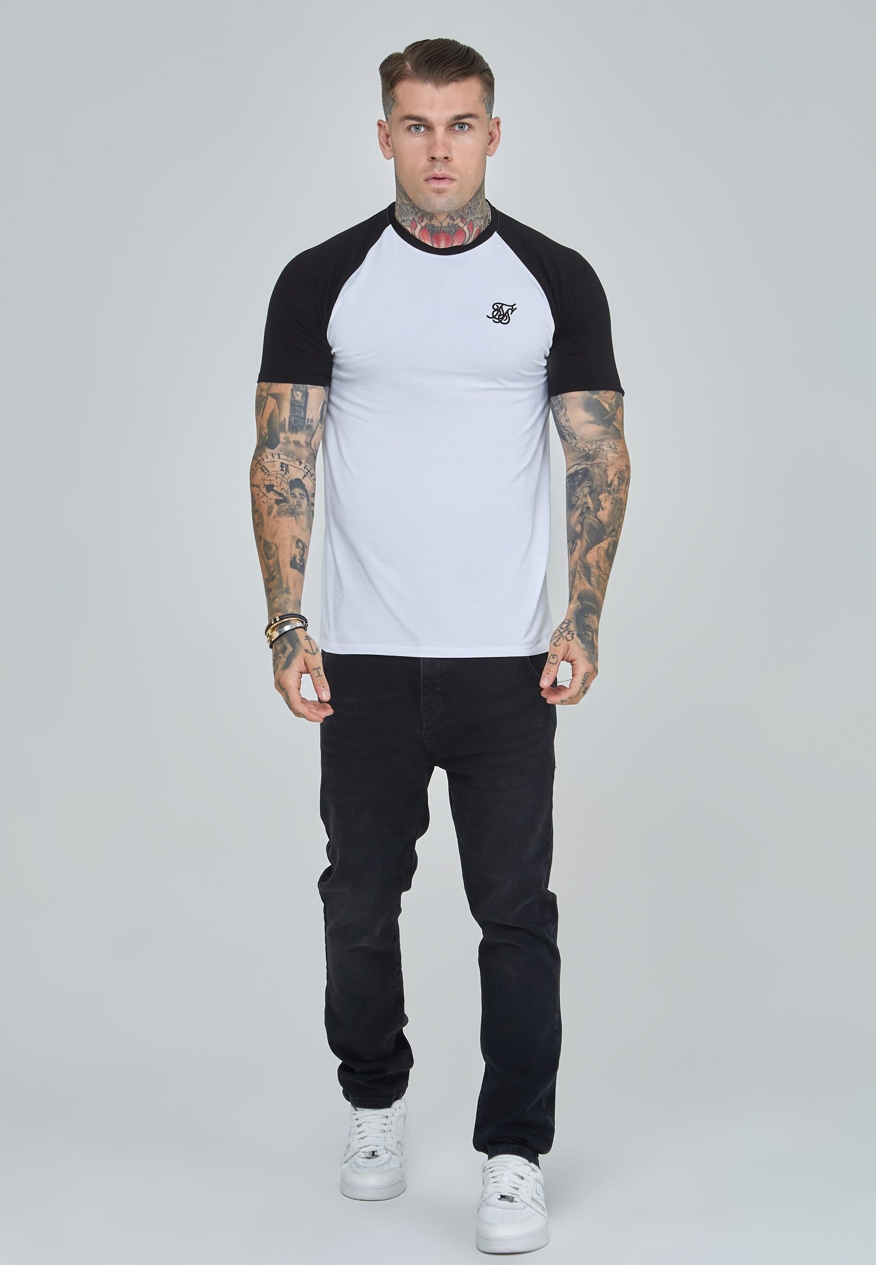 SikSilk SikSilk Men's Raglan T-Shirt in White - 4