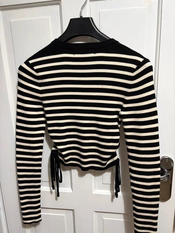 Bershka Striped Long Sleeved, Ruched Side Top