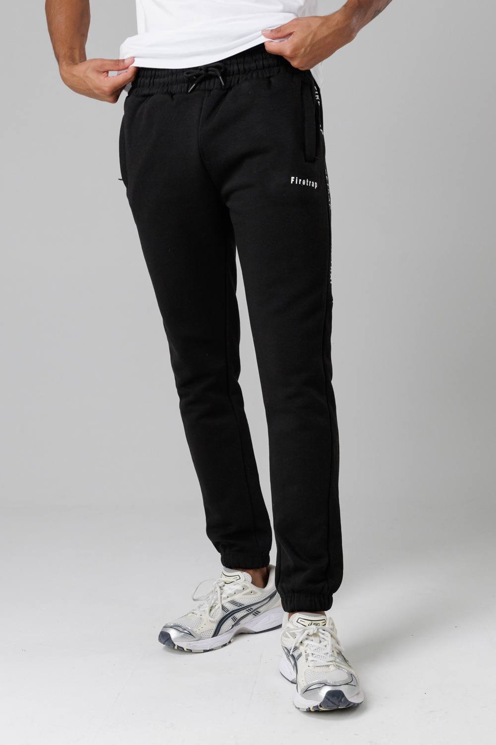 Firetrap Firetrap Men's Cotton Rich Brushed Fleece Joggers with Logo Strip Detail in Black - 2