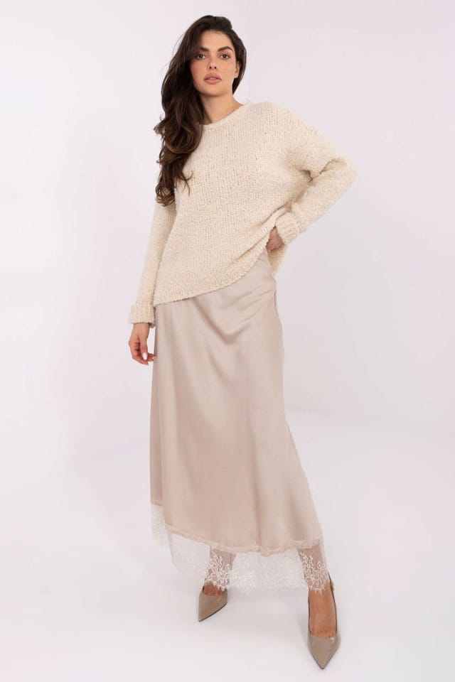 Love Lace Love Lace Women's Textured Round Neck Cozy Knit Sweater in Beige - 2