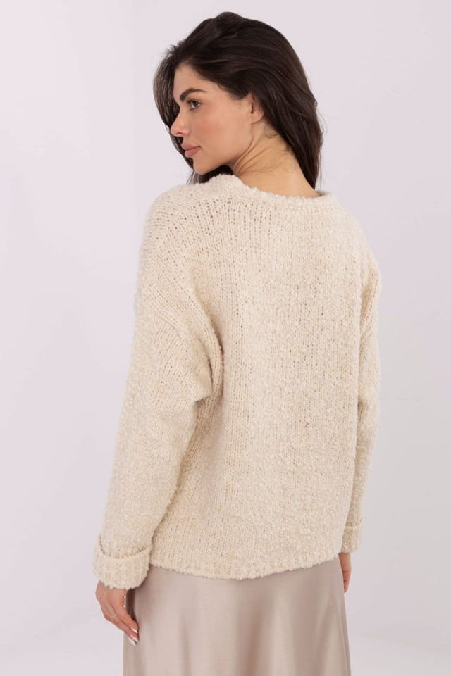 Love Lace Love Lace Women's Textured Round Neck Cozy Knit Sweater in Beige - 3
