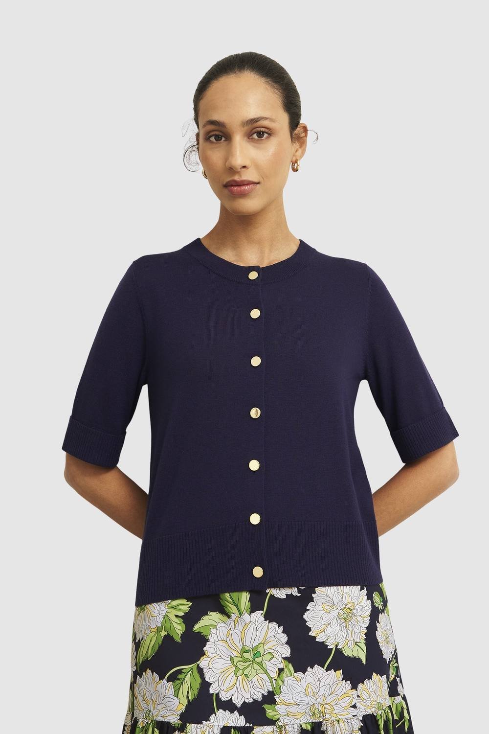 Hobbs London Hobbs London Women's Leanne Short Sleeve Knit Cardigan in Dark Navy - 3