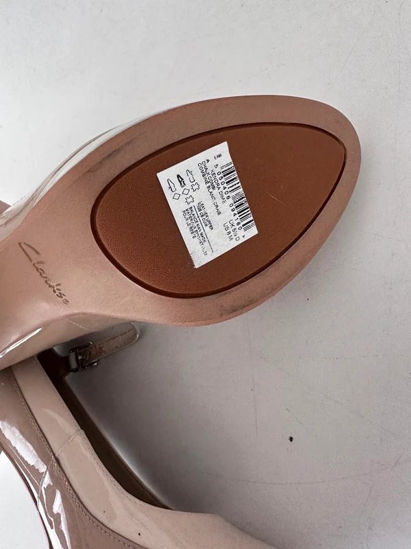 Clarks Clarks new high heel shoes heels beige grey flesh pink leather patent 5.5 D Mary Jane - 1