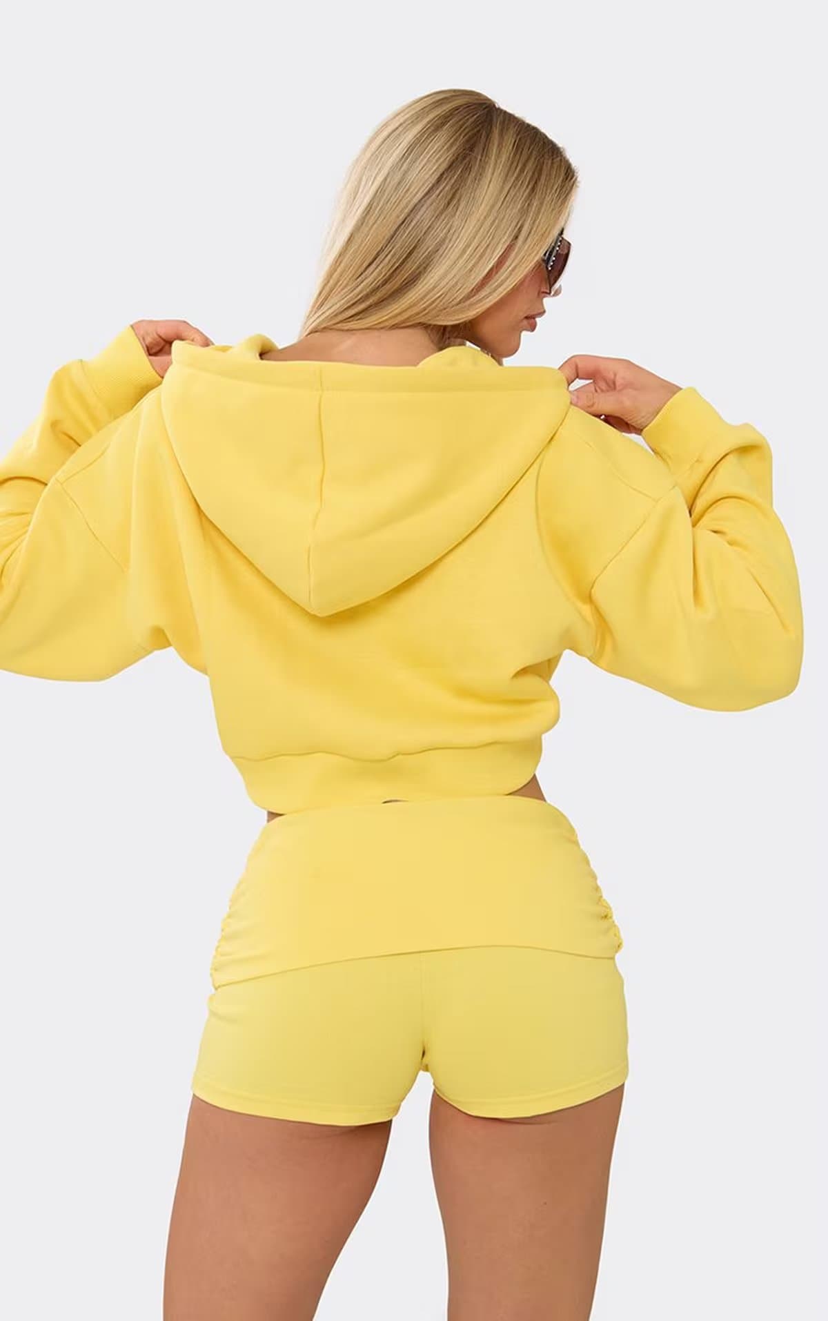 EGO Mid Rise Fold Over Waist Ruched Hot Pant Shorts In Yellow, Women's Size UK 6