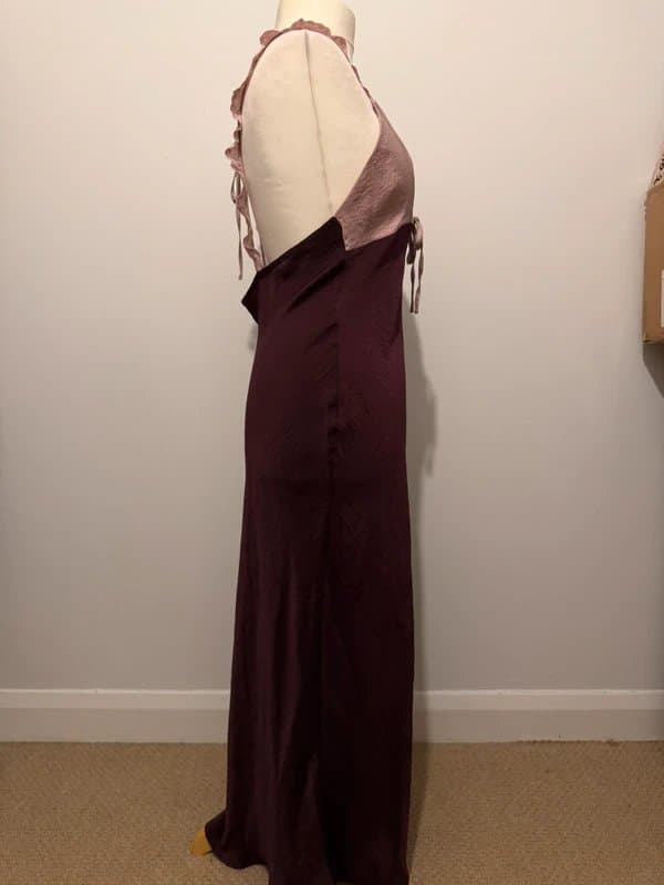 ASOS Design Burgundy Satin Slip Midaxi Dress with Contrast Bodice - Size UK 14