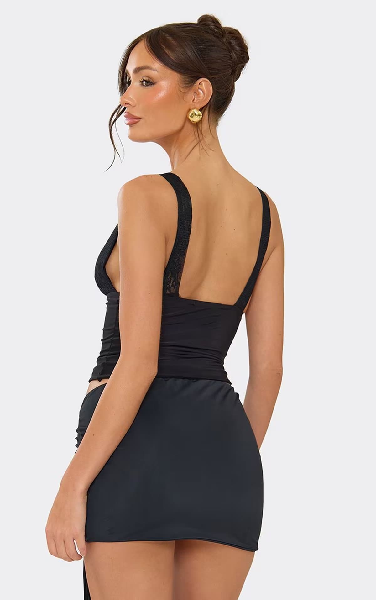 EGO Low Rise Trim Drape Detail Mini Skirt In Black Slinky, Women's Size UK 6