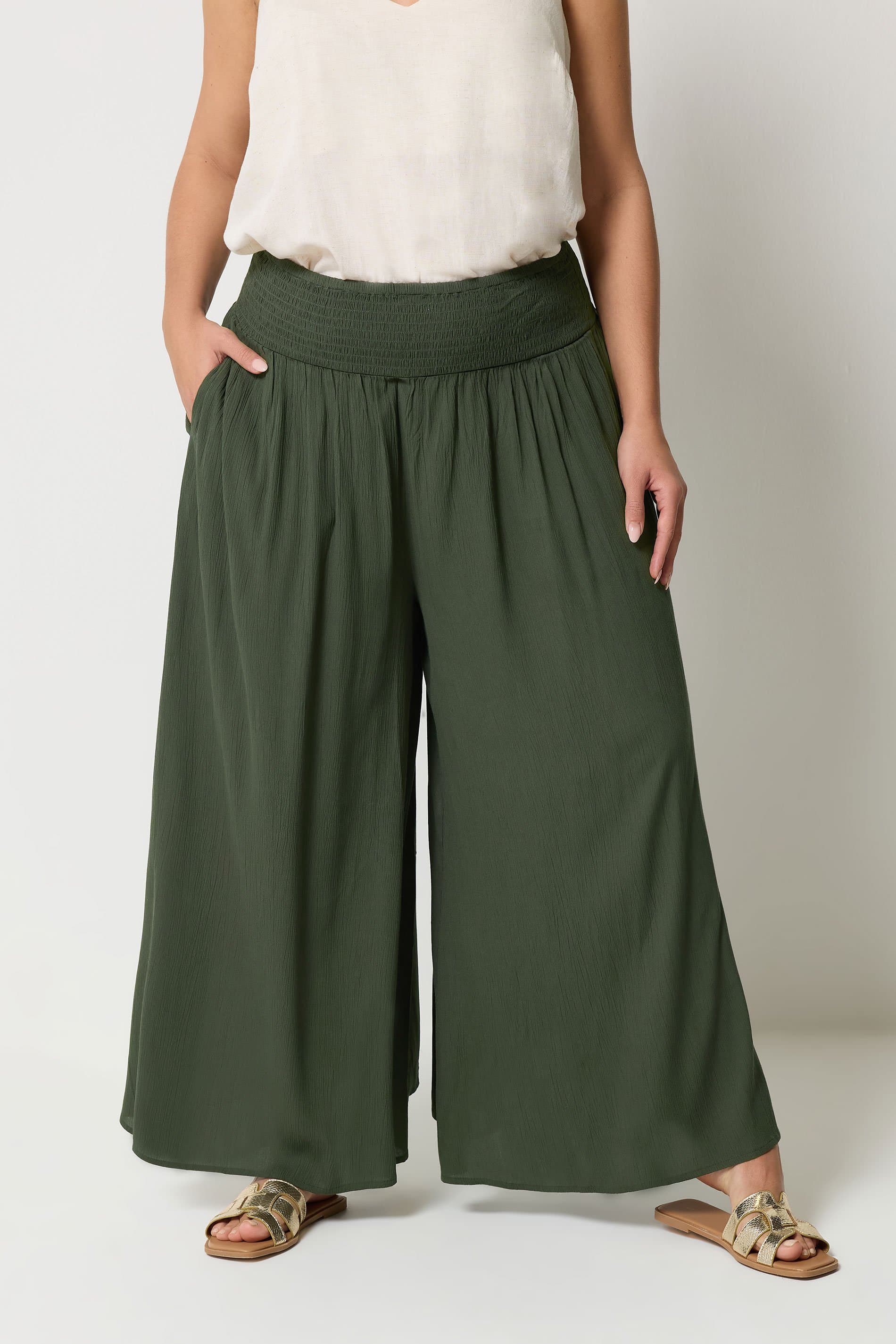 Yours Plus Size Olive Green Shirred Trousers