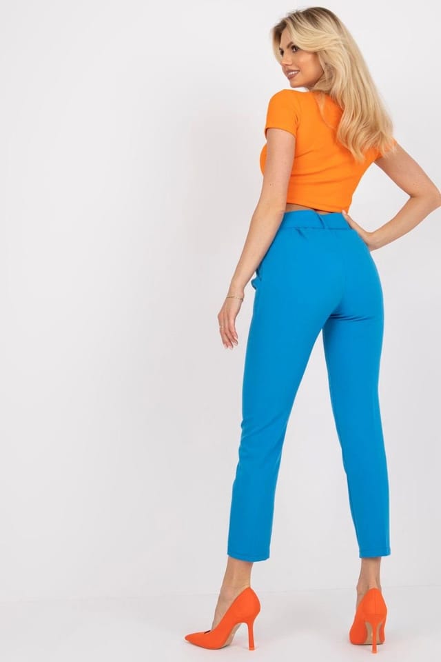 Love Lace Love Lace Women's High Waisted Trousers with Zip Buttons & Belt in Blue - 2