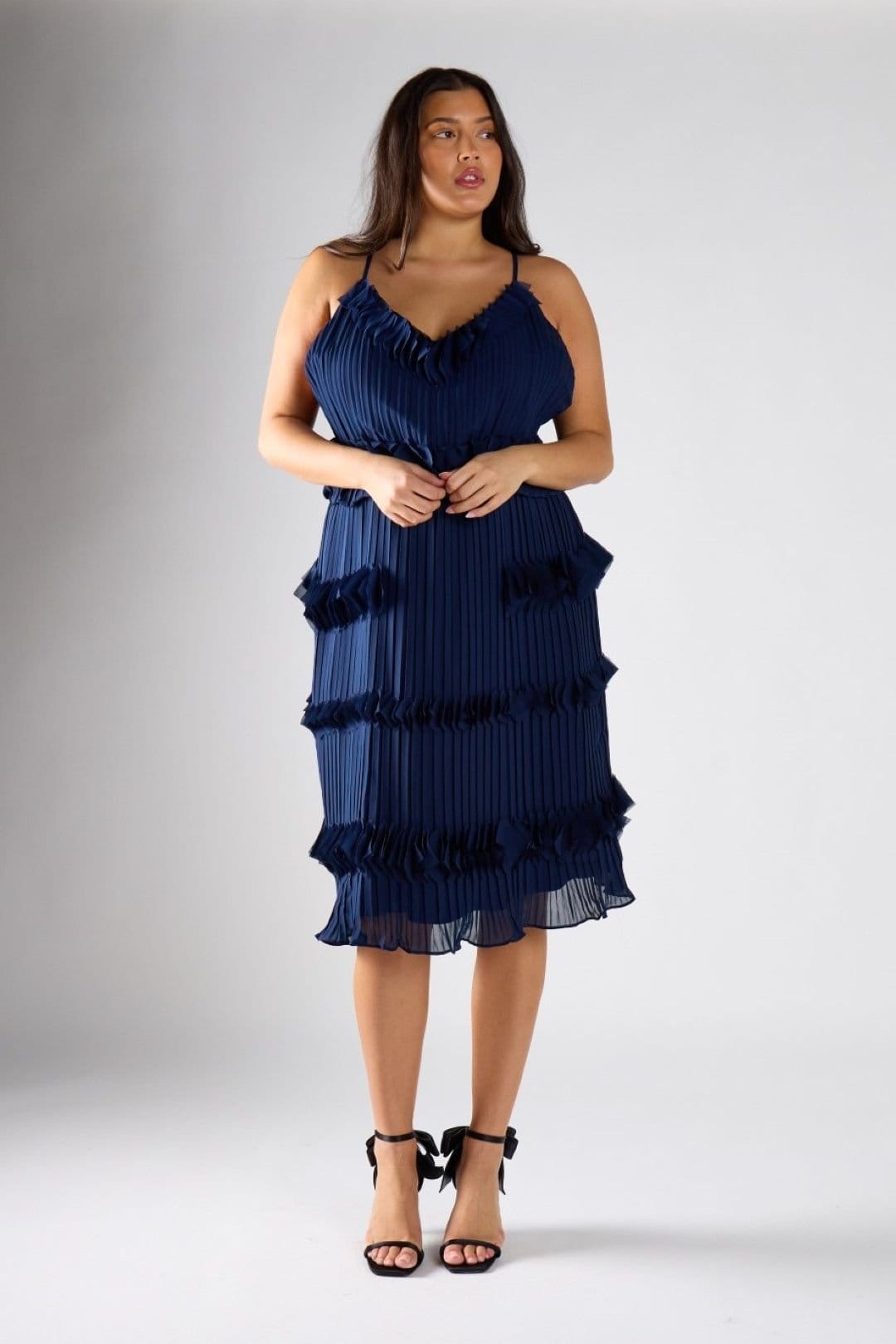 Shnoo Shnoo Women's Pleated Tiered Midi Dress in Navy - 4