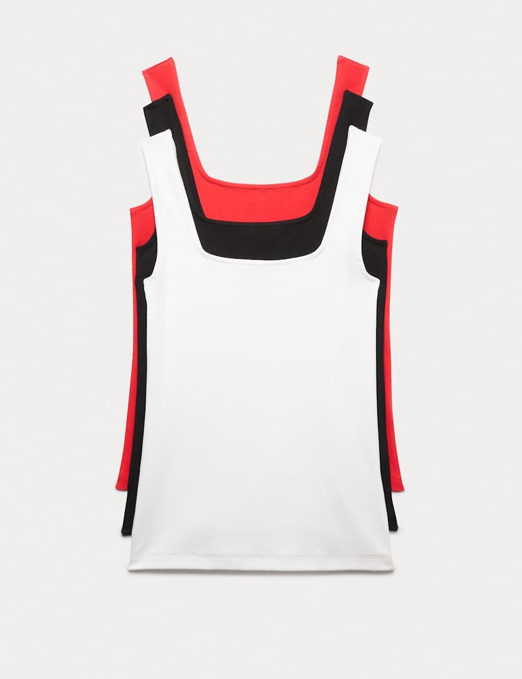 Marks & Spencer M&S Cotton Rich Square Neck Vest Tops in Red Mix