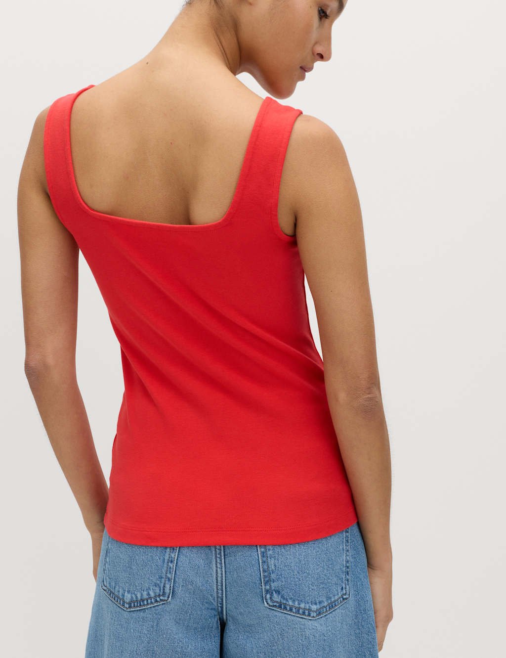 Marks & Spencer M&S 3 Pack Cotton Rich Square Neck Vest Tops Red Mix - 4