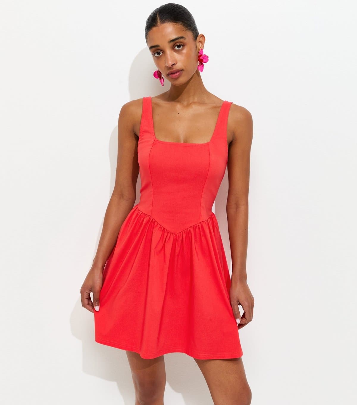 New Look Women's Red V-Shaped Waist Mini Dress New Look