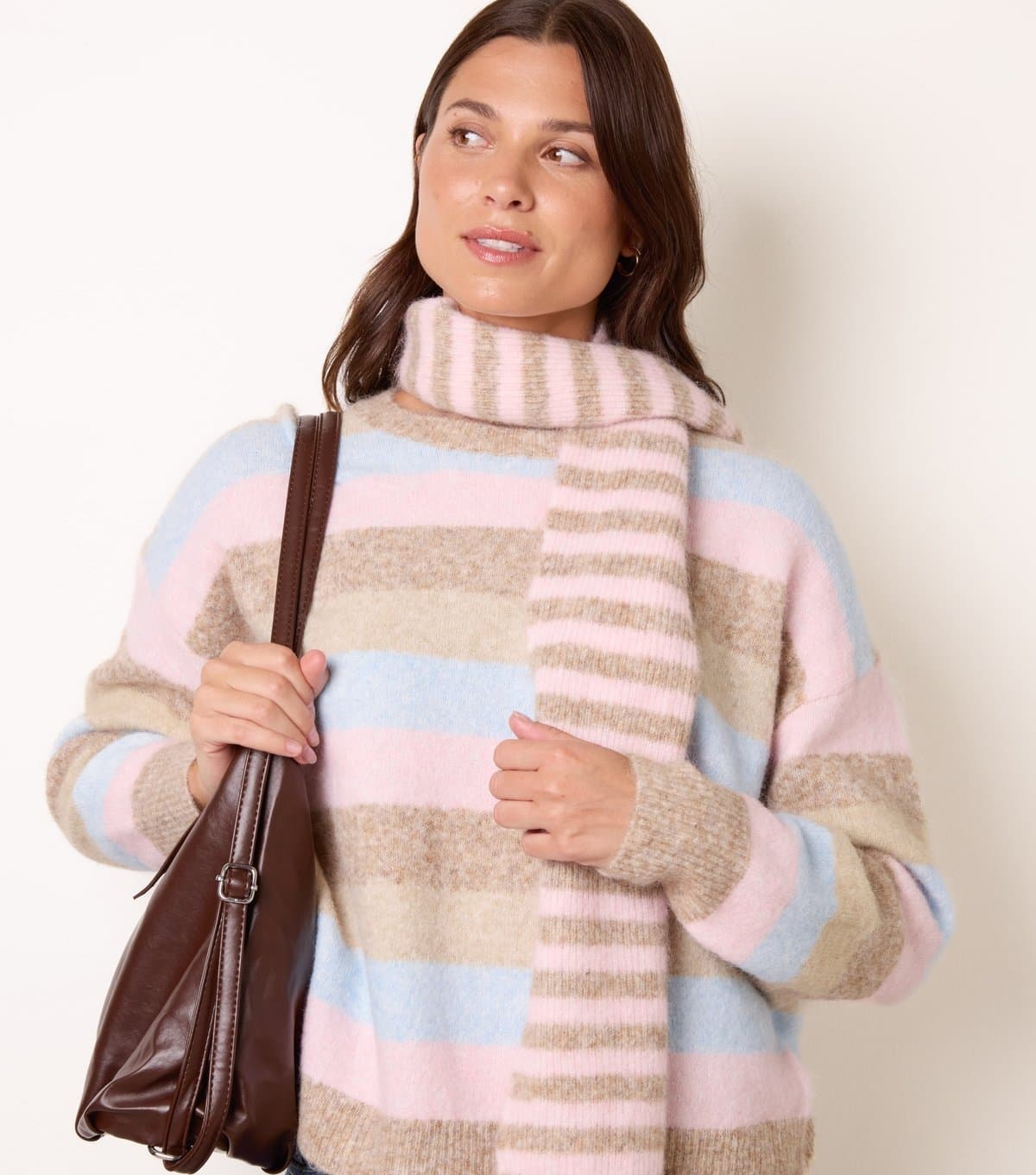 Blue Vanilla Women's Oatmeal Stripe Scarf Hybrid Jumper Blue Vanilla New Look