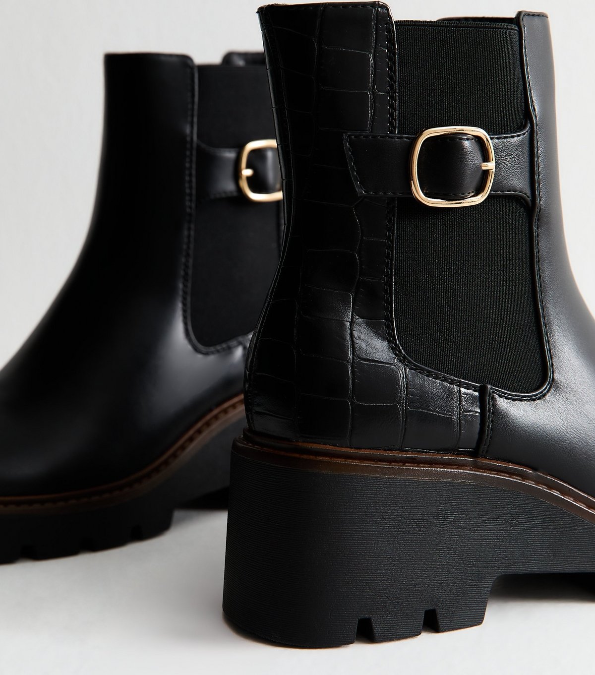 New Look Women's Black Faux Leather Wedge Chelsea Boots Vegan New Look - 3