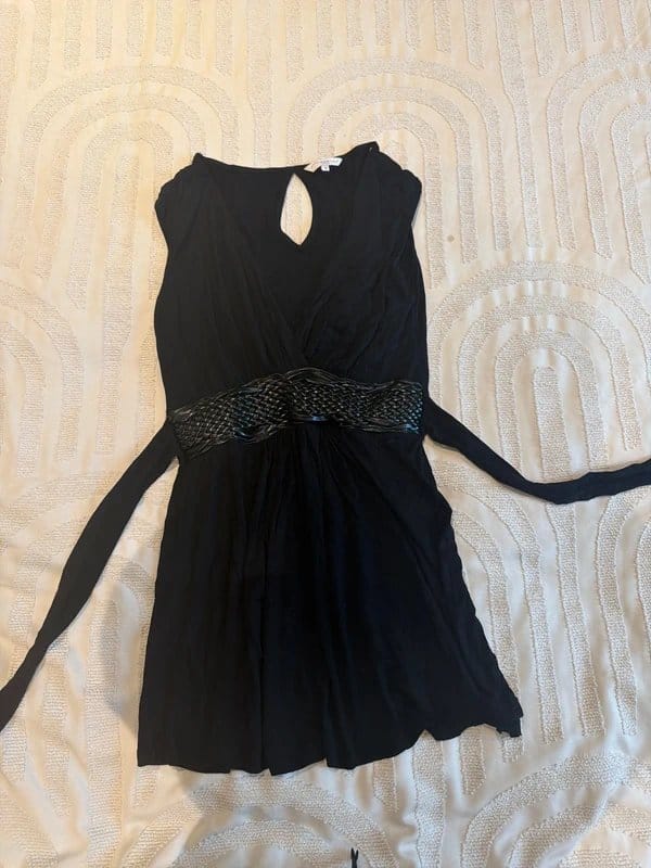 New Look Black Leather-Look Playsuit with Woven Belt