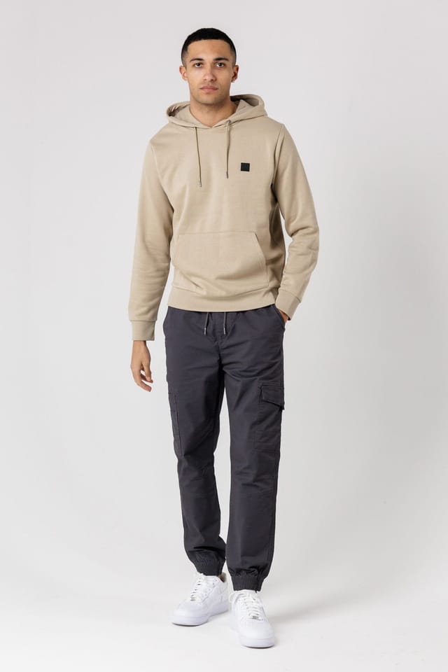Tokyo Laundry Tokyo Laundry Men's Brushed Back Fleece Hoody with Small Chest Logo in Beige - 3