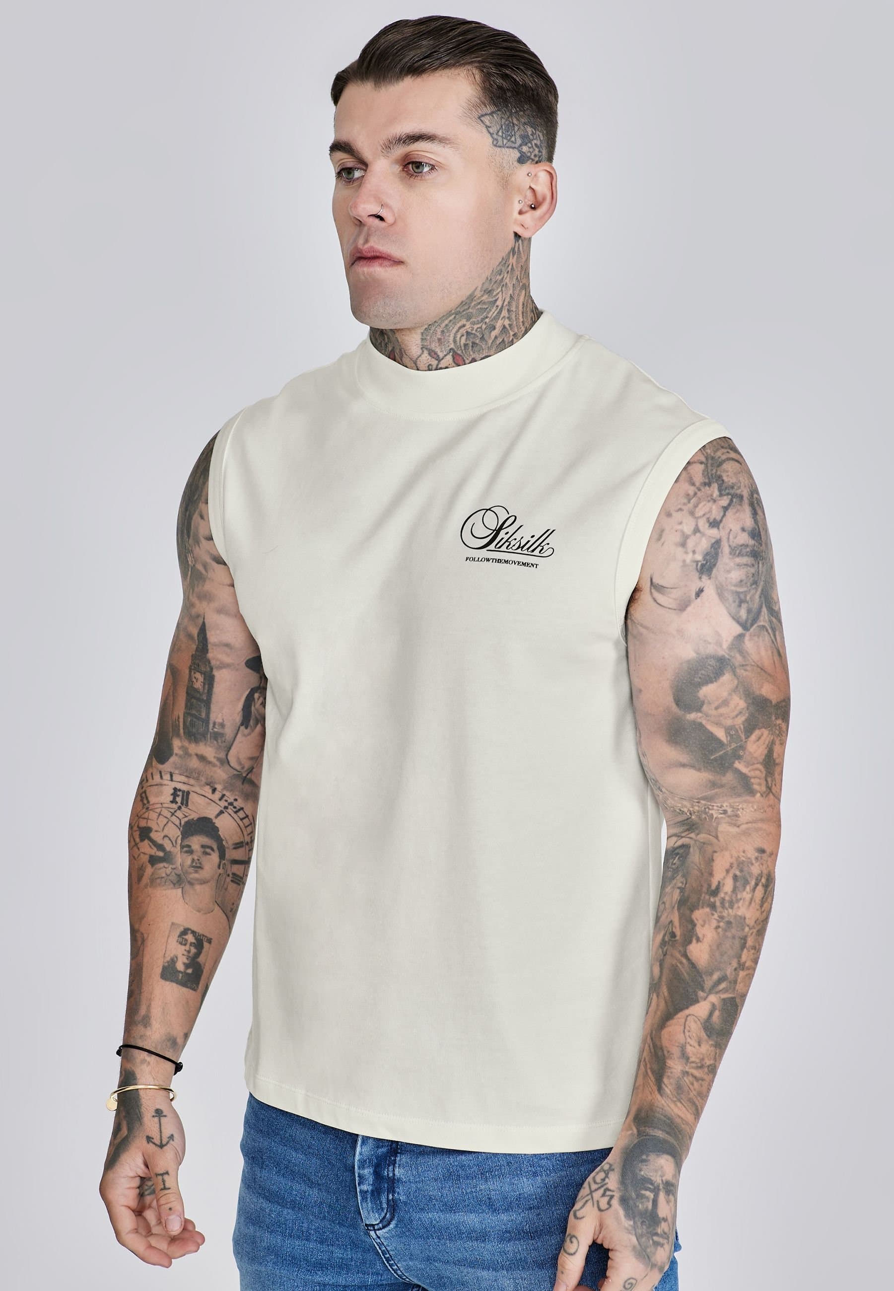 SikSilk SikSilk Men's Ecru Sleeveless T-Shirt
