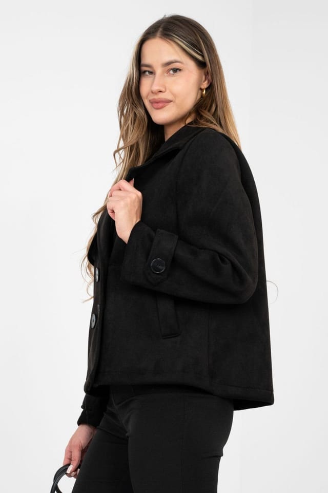 Love Lace Love Lace Women's Suede Short Double Breasted Transitional Coat Style 224727 in Black - 3