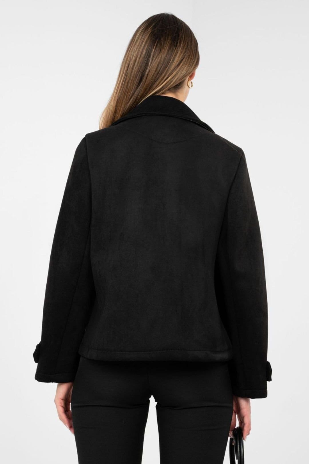 Love Lace Love Lace Women's Suede Short Double Breasted Transitional Coat Style 224727 in Black - 4