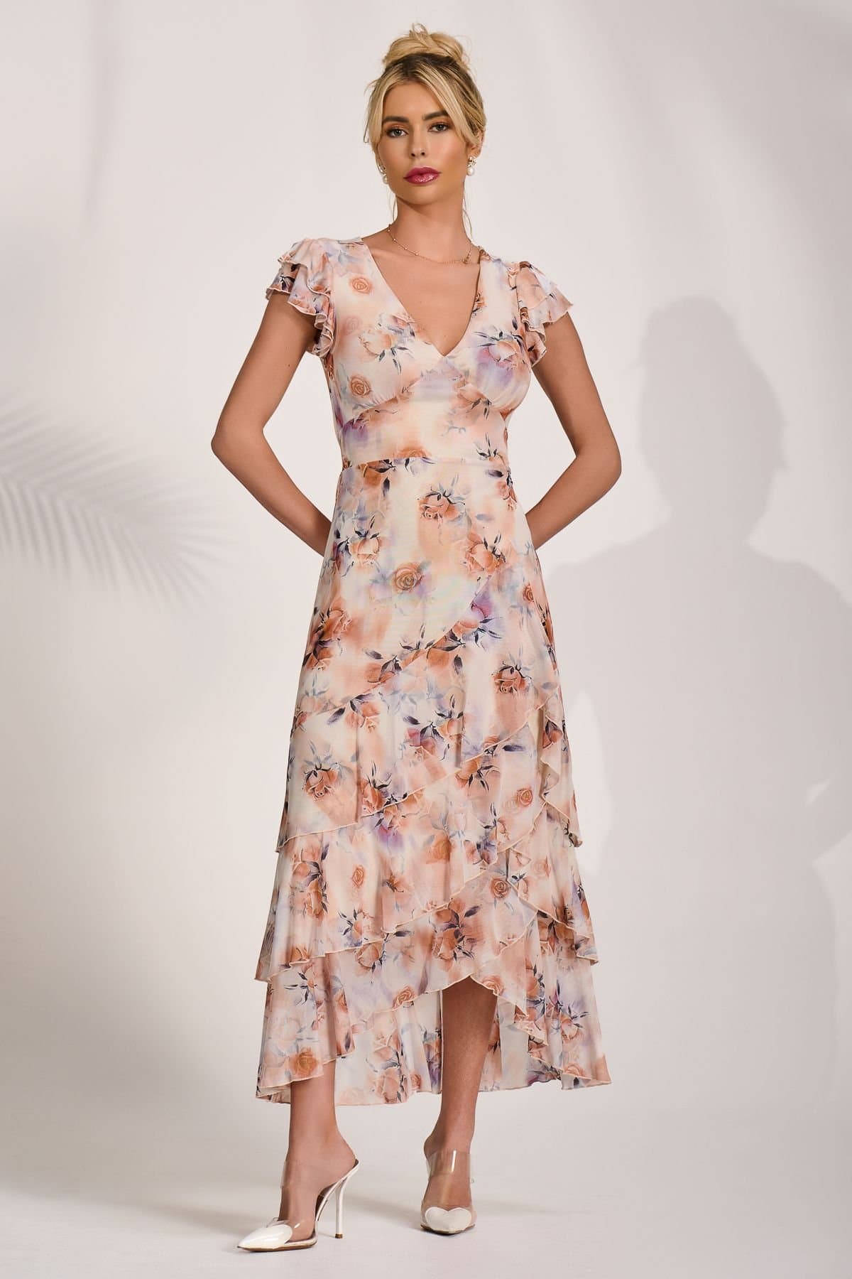 Jolie Moi Jolie Moi Women's Mesh Ruffle Detail Maxi Dress