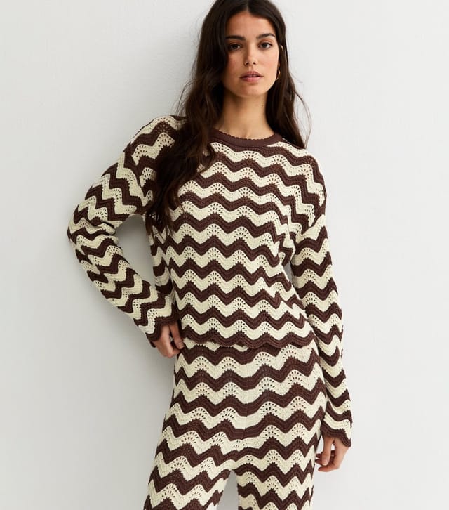 New Look Women's Brown Cotton Rich Chunky Knit Zig Zag Jumper New Look - 2