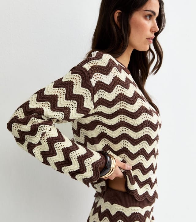 New Look Women's Brown Cotton Rich Chunky Knit Zig Zag Jumper New Look - 3
