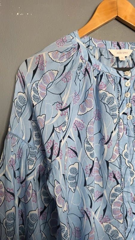 Per Una Per Una Blue Floral Print Long Sleeve Blouse Top Size 12 Womens Lightweight Soft
