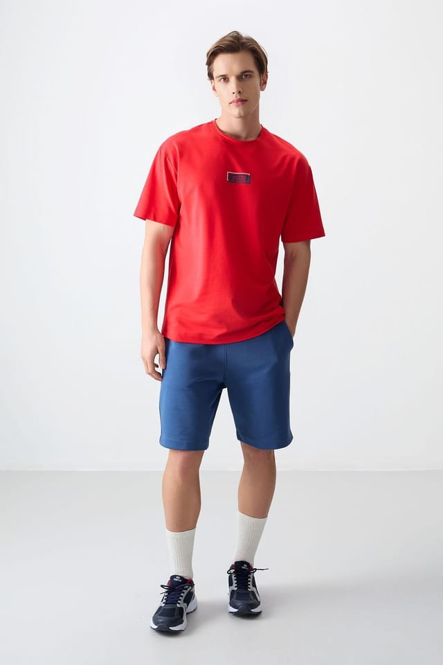 Tommy Life Tommy Life Men's Oversized Logo Patch T-Shirt in Red - 2