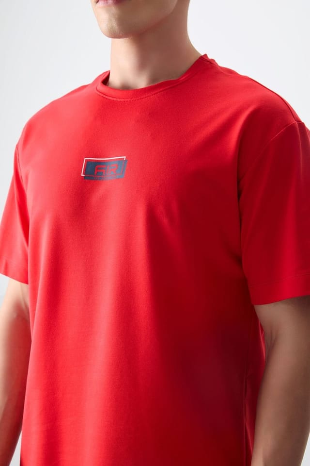 Tommy Life Tommy Life Men's Oversized Logo Patch T-Shirt in Red - 3