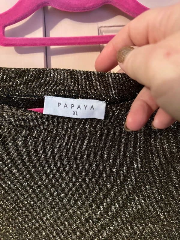 Papaya Lovely Gold, sparkly long top. Size approx 18. Brand new!