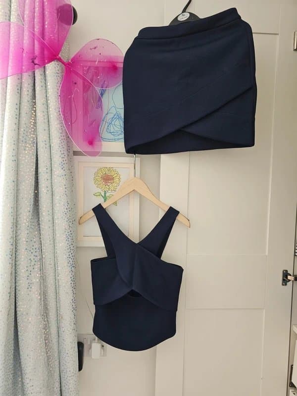 & Other Stories And other stories top and mini skirt navy textured gold zip cropped