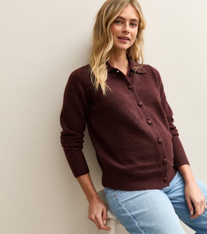 New Look Women's Maternity Burgundy Midweight Knit Cardigan New Look - 1