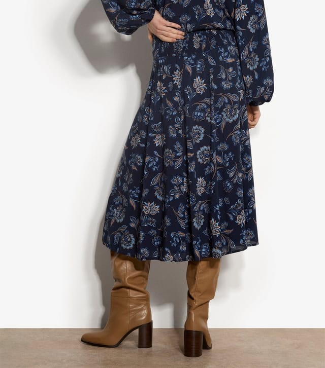 Apricot Women's Blue Floral Print Pleated Midi Skirt Apricot New Look - 3
