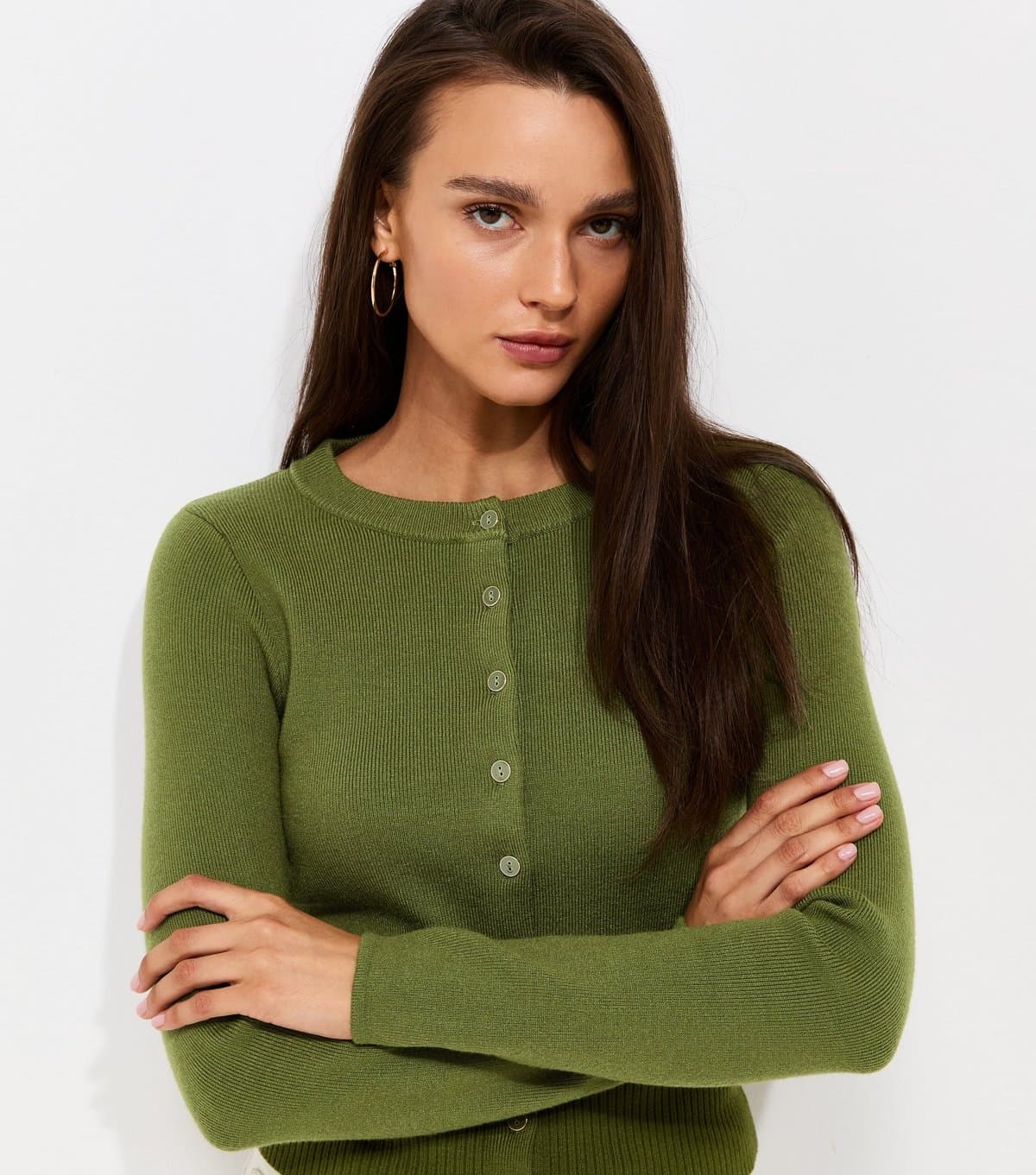 New Look Women's Bright Green Compact Knit Crew Neck Cardigan New Look